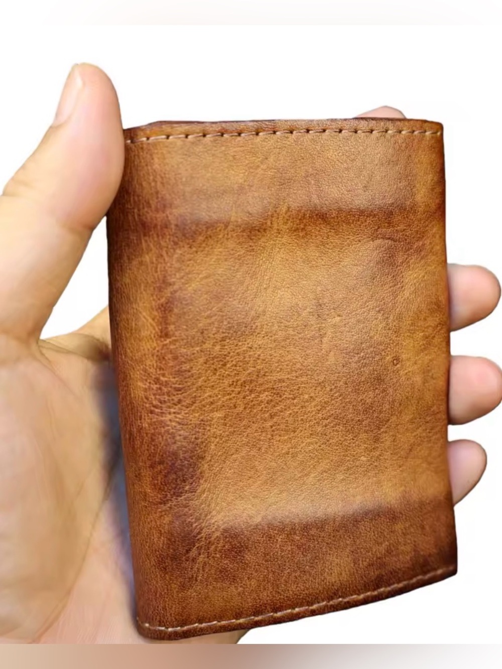 New Genuine Cowhide Leather Wallet Vintage Handmade Short Small Wallet - Picture 4 of 4